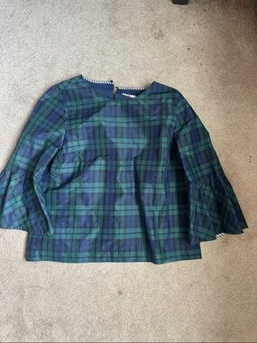 Vineyard Vines Women's ' Green & Navy Plaid Bell-Sleeve Top